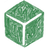 Groene, getekende kubus met een witte lijn die de vlakken benadrukt, op een witte achtergrond.