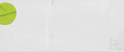 A minimalist design featuring a green circular shape on a white background, with subtle lines and a faint logo in the bottom right corner.