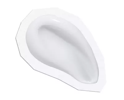 A smooth, glossy white object shaped like an ear, positioned on a white background.