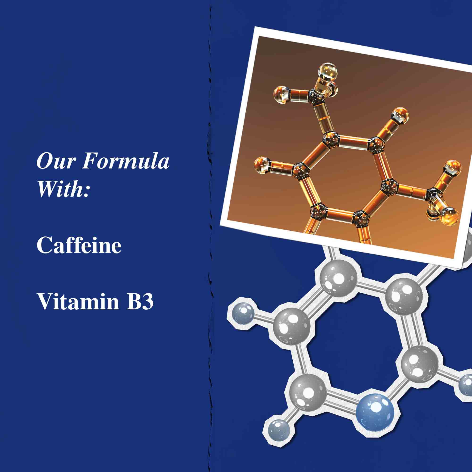 Grafiek van de belangrijkste ingredienten: cafeine en vitamine B3.