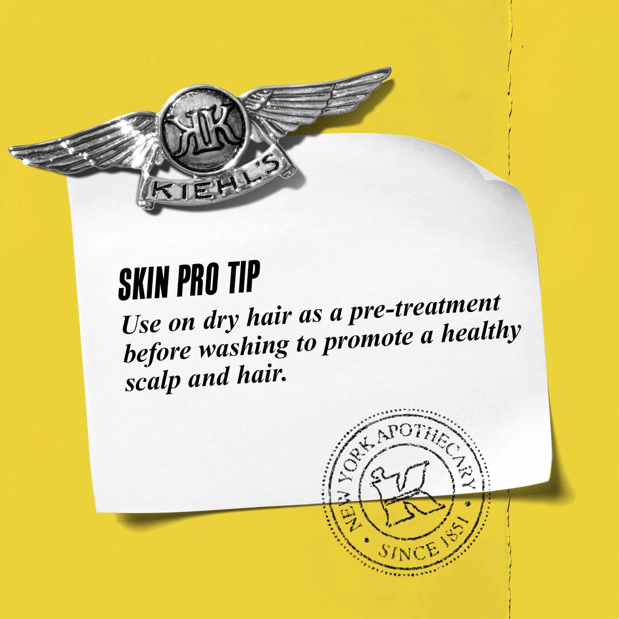 Grafiek met tekst: "Pro-tip: Gebruik op droog haar als voorbehandeling voor het wassen om een gezonde hoofdhuid en haar te bevorderen."