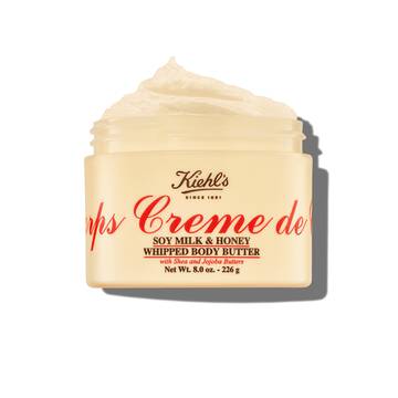 Geopende pot Kiehl's Creme de Corps Soy Milk & Honey Whipped Butter body butter