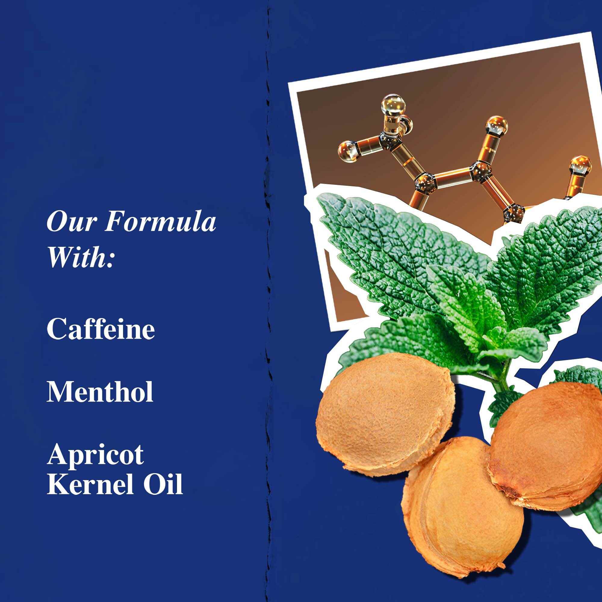 Grafiek van de belangrijkste ingredienten: cafeine, menthol en abrikozenpitolie.