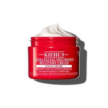 Rode pot van Kiehl’s Ultra Facial Meltdown Recovery Cream Whip, met een opgeklopte cremetextuur.