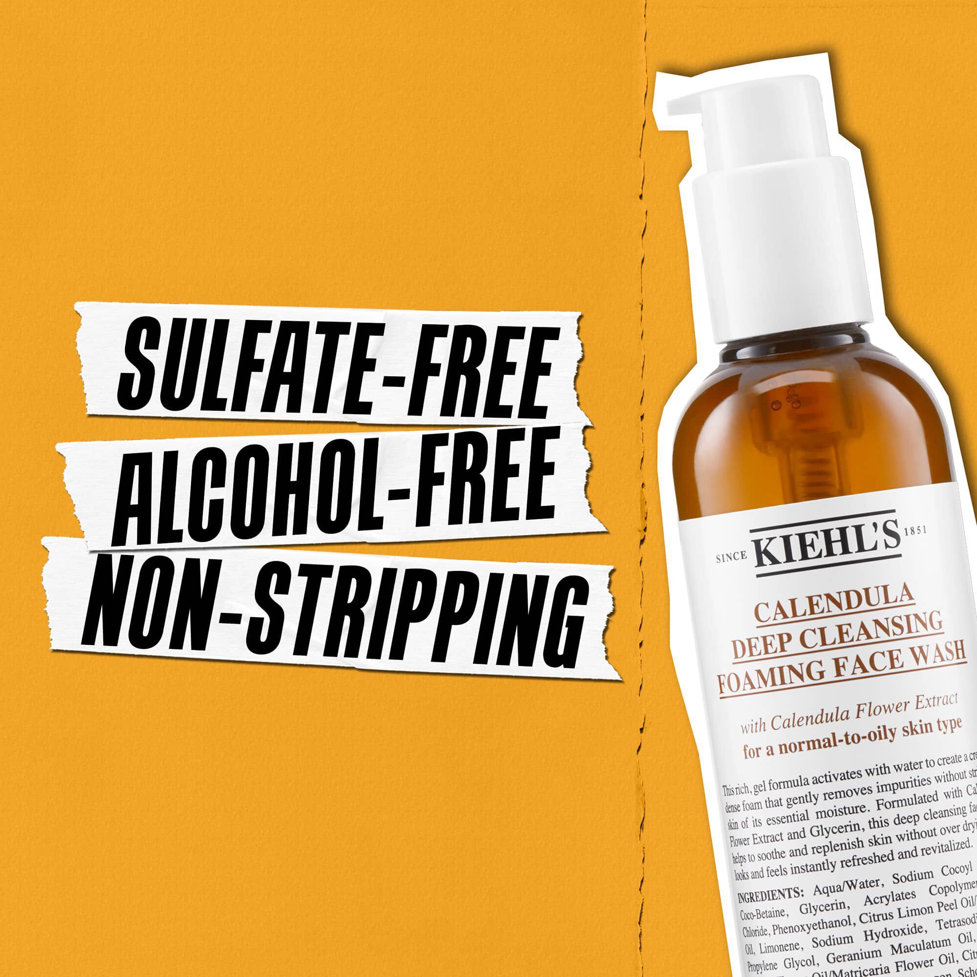 Kiehl's Calendula Deep Cleaning Foaming Face Wash is sulfaatvrij, alcoholvrij en stript de huid niet