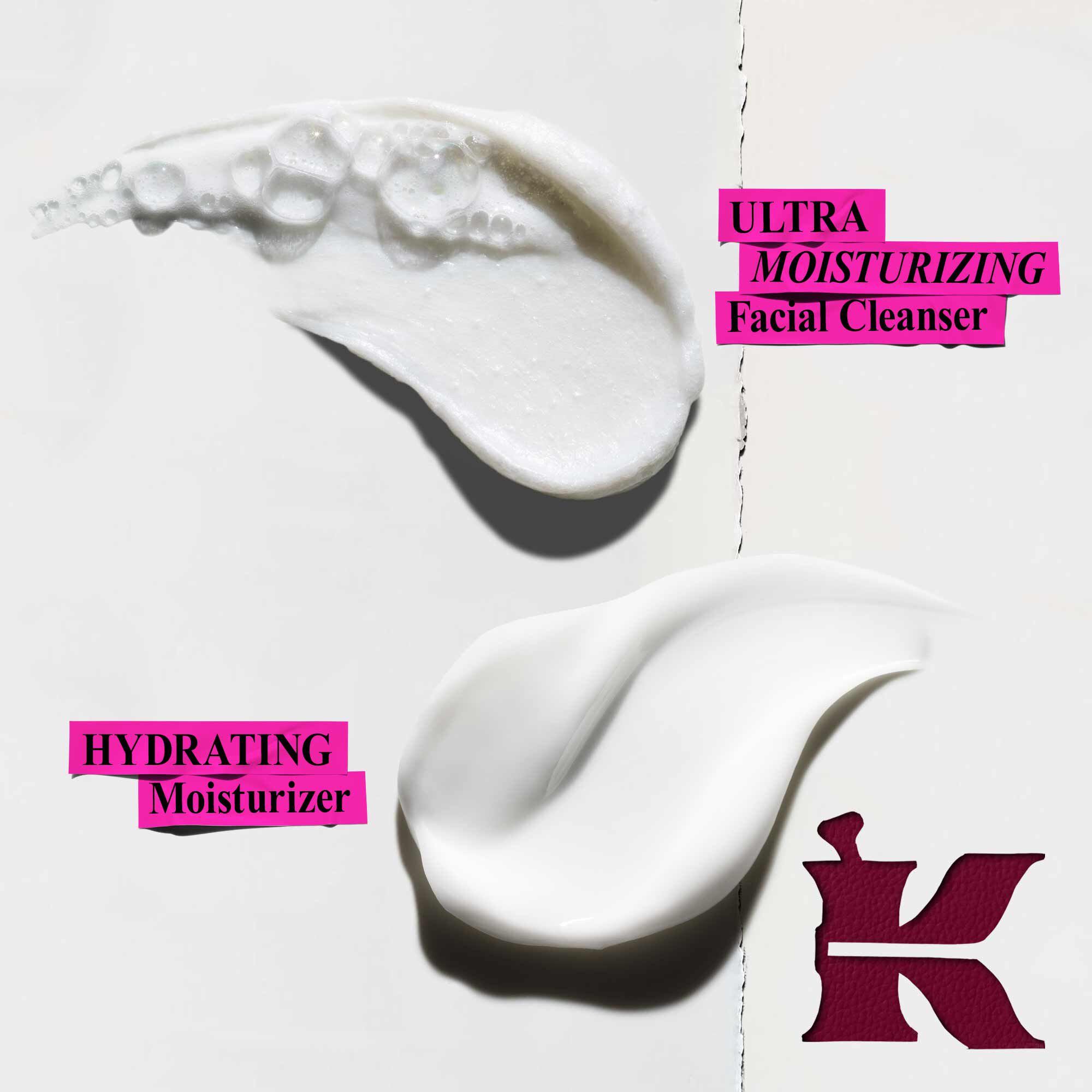 Een afbeelding toont drie verschillende productstalen op een witte achtergrond, vergezeld van hun specifieke labels: een lichtgele staal met het label "RETINOL Serum", een lichtbeige staal met het label "ANTI-AGING Gezichtscreme" en een gebroken witte staal met het label "ANTI-AGING Oogcreme", allemaal gepresenteerd in magenta doosjes. Een donker, gestileerd 'K'-logo is zichtbaar in de linkerbenedenhoek.