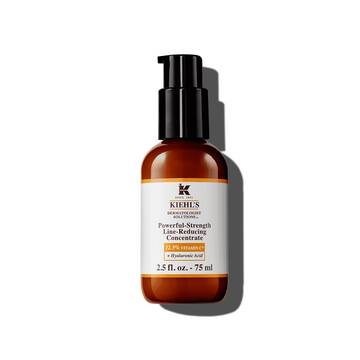 Een fles van 75 ml Kiehl's Powerful-Strength Line-Reducing Concentrate tegen een witte achtergrond.