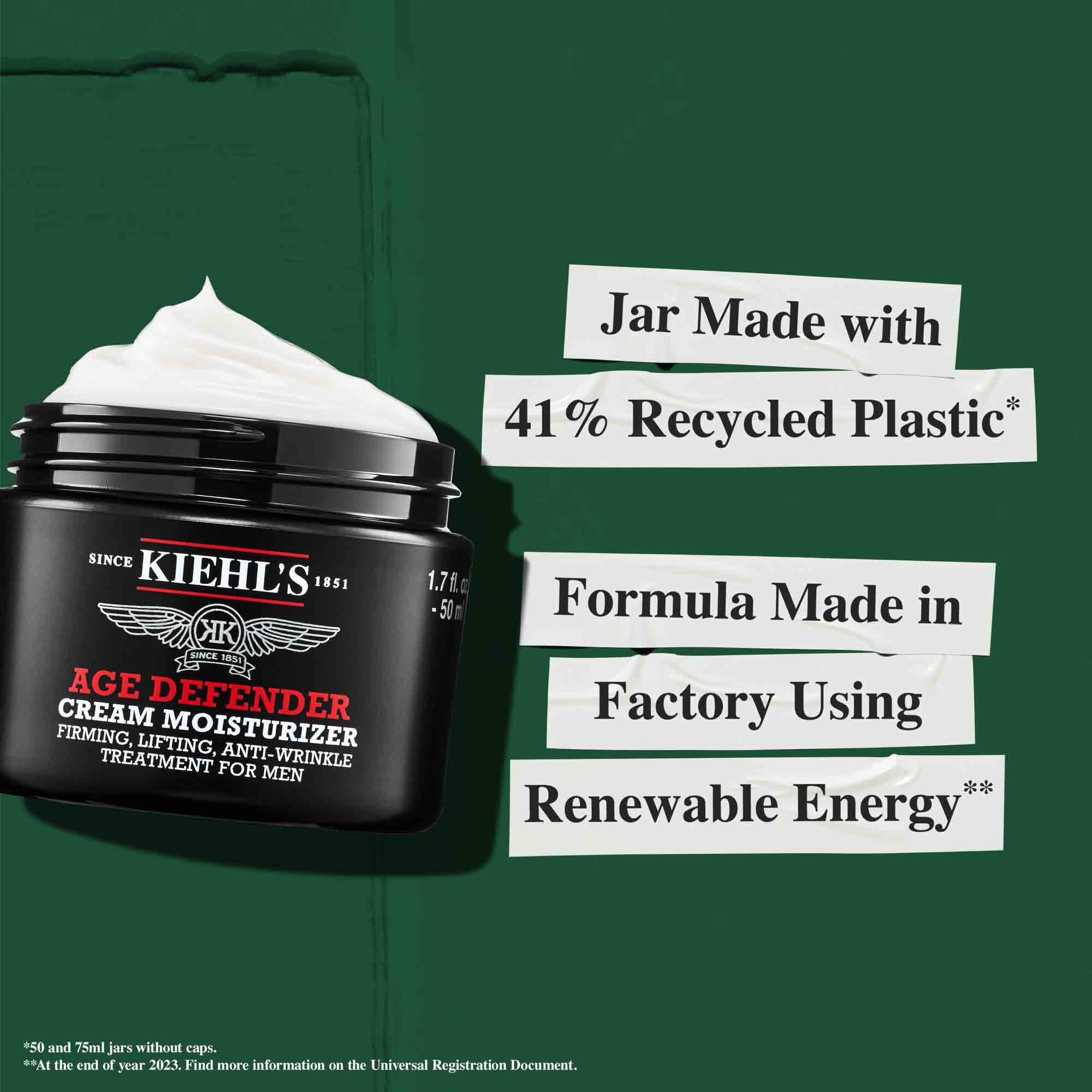 Age Defender pot gemaakt van 41% gerecycled plastic; formule geproduceerd in een fabriek die hernieuwbare energie gebruikt.