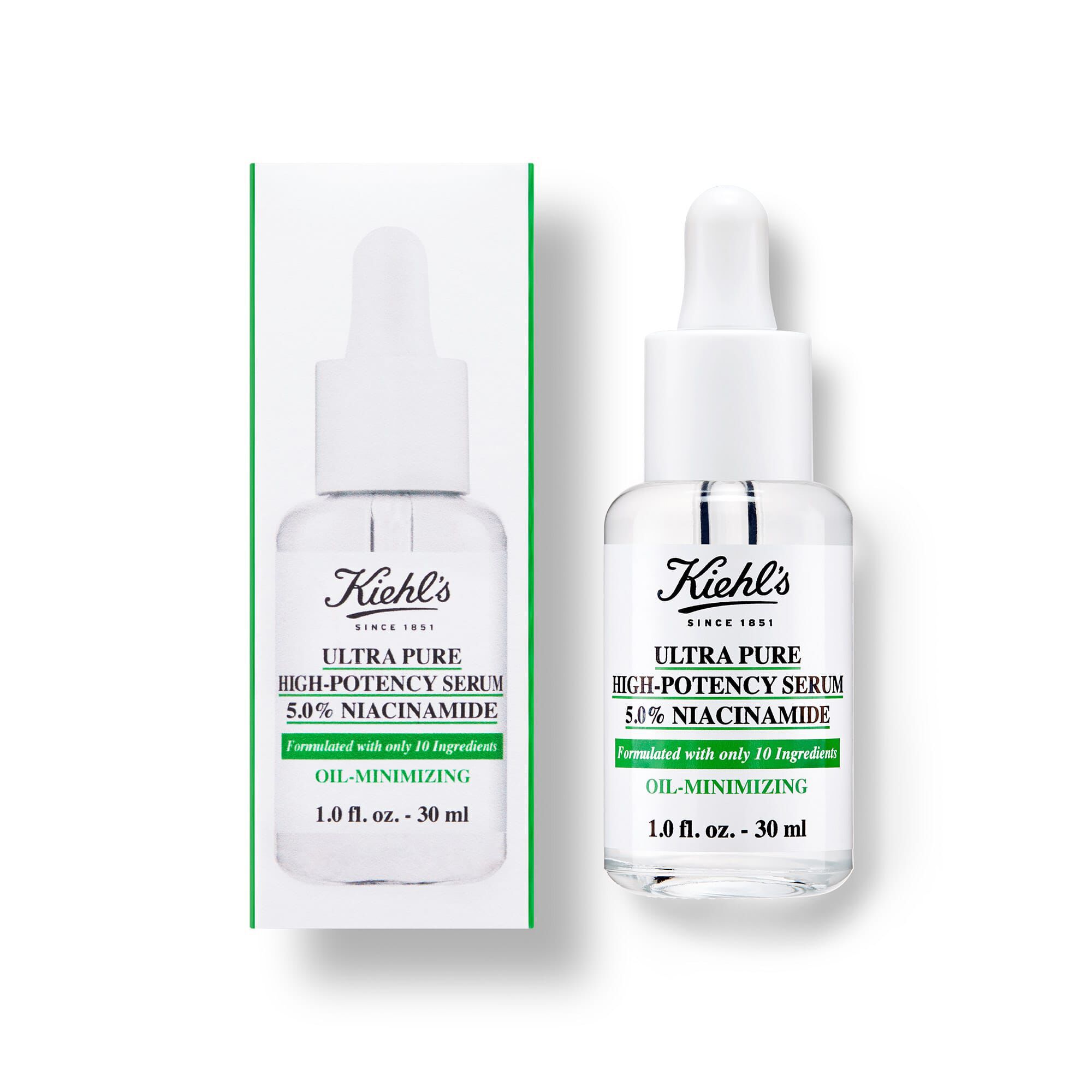 Fles en verpakking van Kiehl's Ultra Pure High-Potency Serum 5,0% Niacinamide