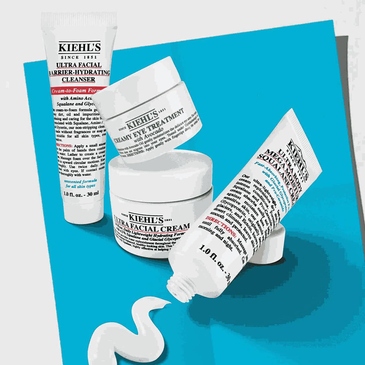 Kiehl's huidverzorgingsproducten zijn onder andere Ultra Facial Cream, Creamy Eye Treatment met Avocado en Ultra Facial Barrier Hydrating Cleanser, aangeboden met promotieprijzen en prijs-kwaliteitverhouding.