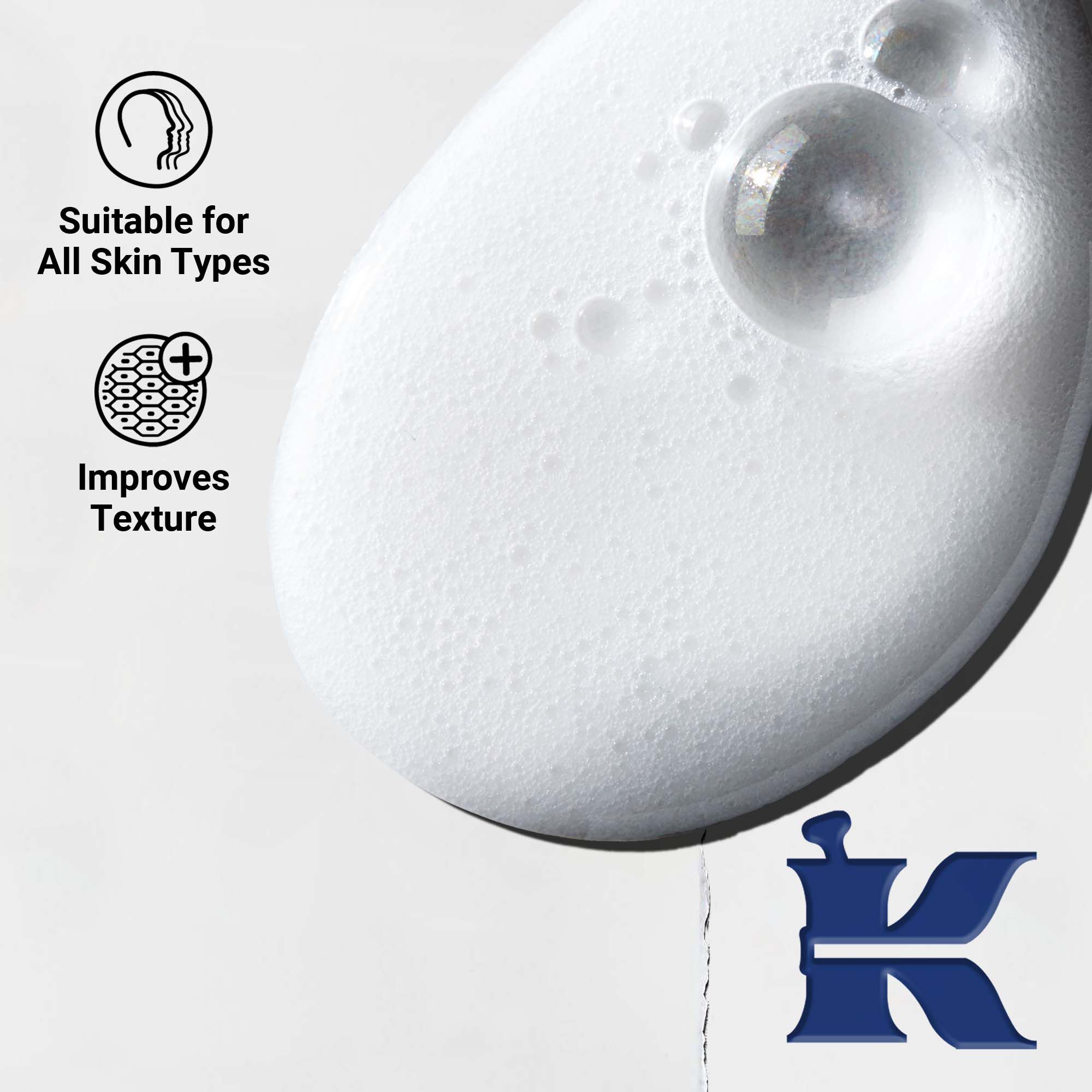 Close-up van de Body Fuel textuur; romige, hydraterende formule voor huid, haar en hoofdhuid.