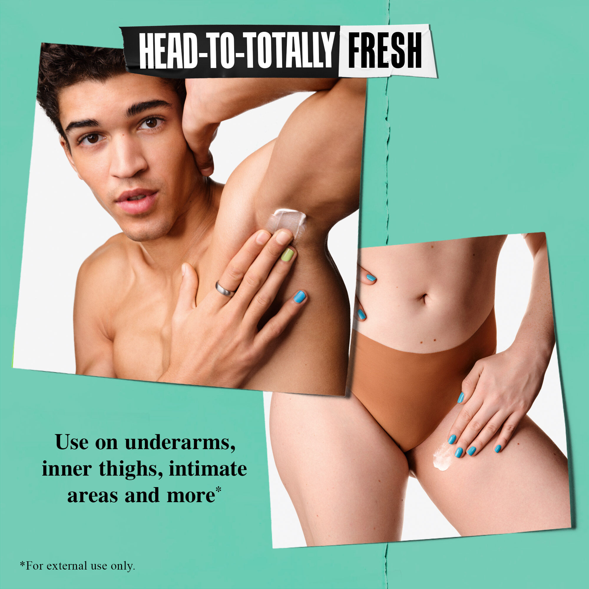 Two models showing upper and lower bodies – Head-to-Totally Fresh