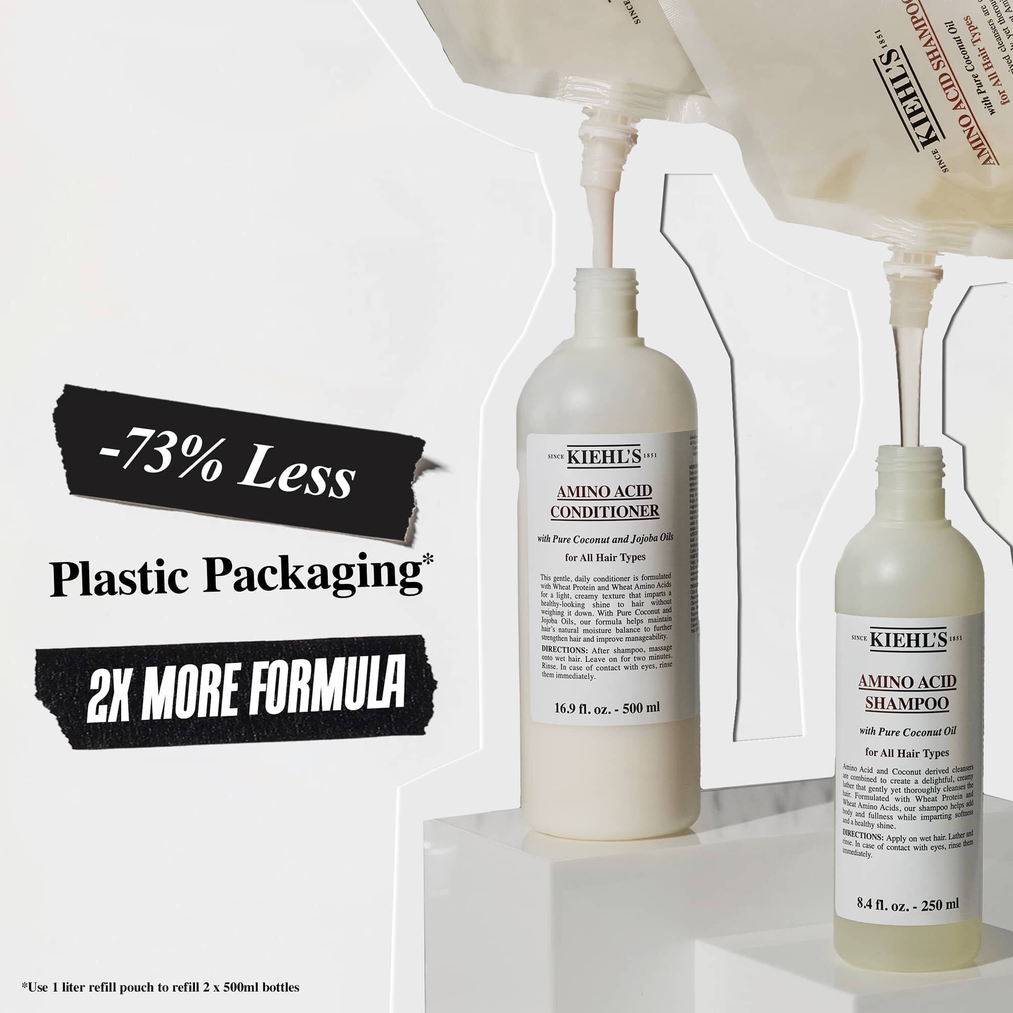 73% minder plastic verpakking en 2x meer formule met Kiehl's Aminozuurconditioner navulzakje