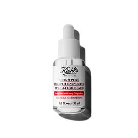 Een fles van 30 ml Kiehl's Ultra Pure 9.8% Glycolic Acid Serum tegen een witte achtergrond.