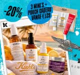 Een zomerse promotiebanner van Kiehl's met de titel 'Vos Secrets de Beauté pour l'été'.